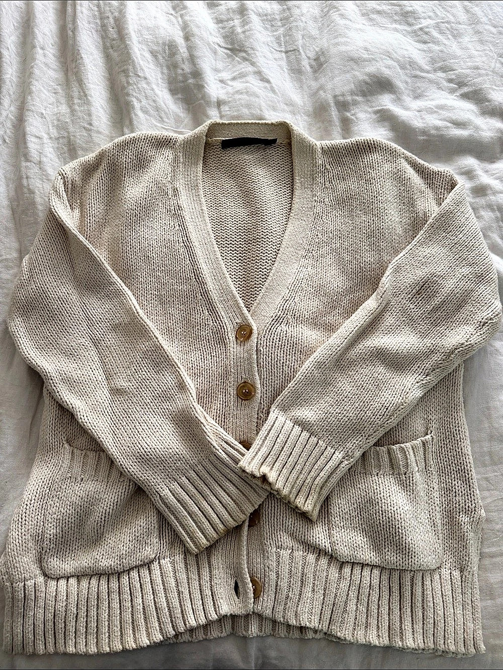 Jenni Kayne Cream Cotton Button-Front Cardigan